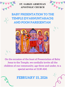 Baby presentation to the temple (DYARNUNTARACH) and Poon paregentan